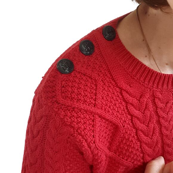 NWT Les Coyotes de Paris Red Sweater Size XS Cable Knit Cotton Crew Neck - Picture 5 of 16